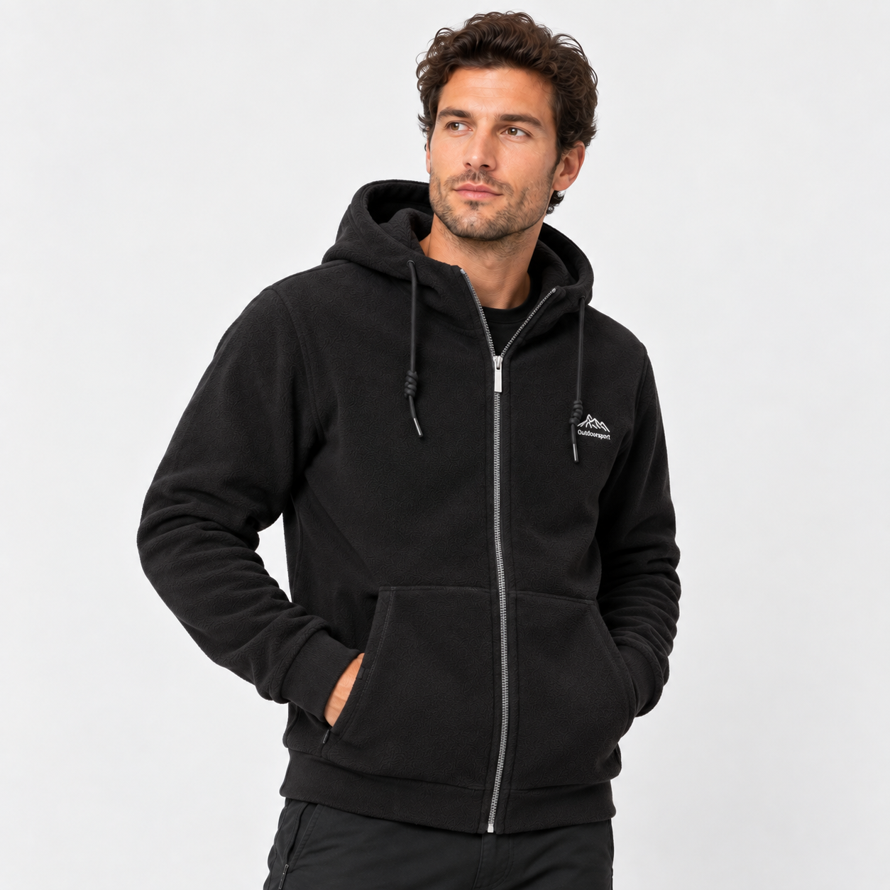Men's Thickened Polar Fleece Hooded Cardigan Jacket