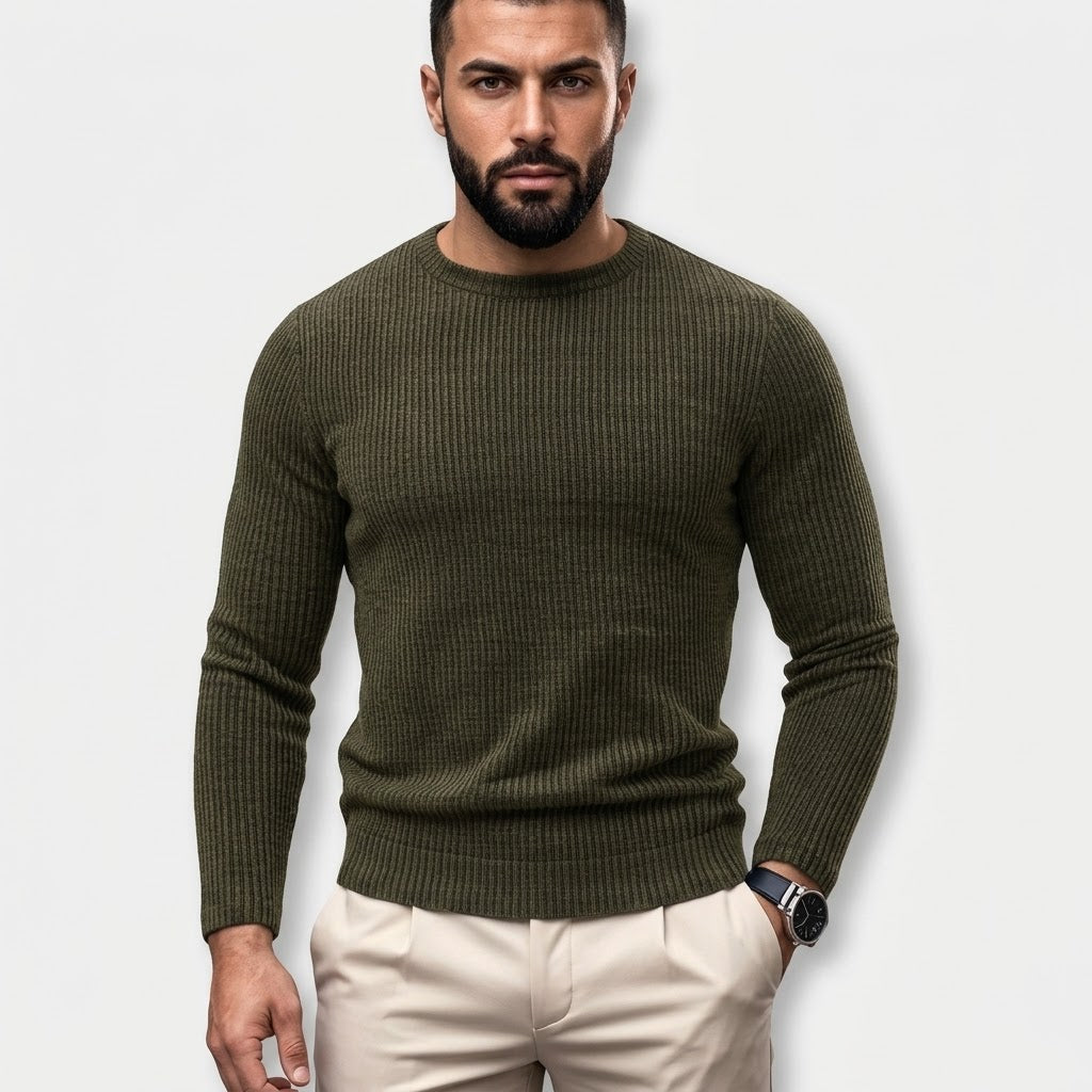 Men’s Ribbed Jacquard Knit Sweater – Casual Spring & Autumn Top