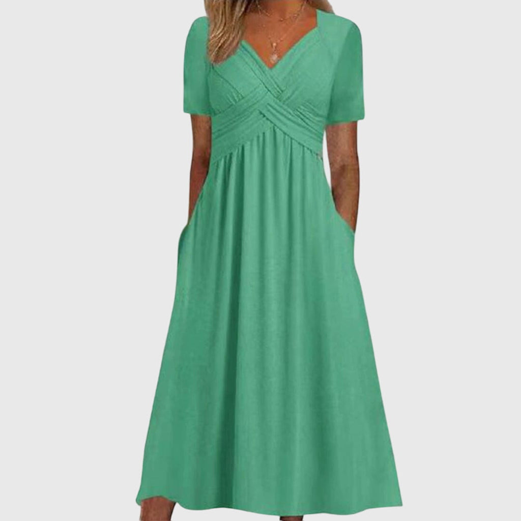 Amanda | stijlvolle v-hals midi jurk elegant