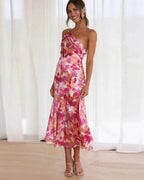 Genevieve | Bloemen asymmetrische midi jurk elegant feest
