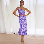 Kathy | Bloemen maxi jurk asymmetrisch één schouder