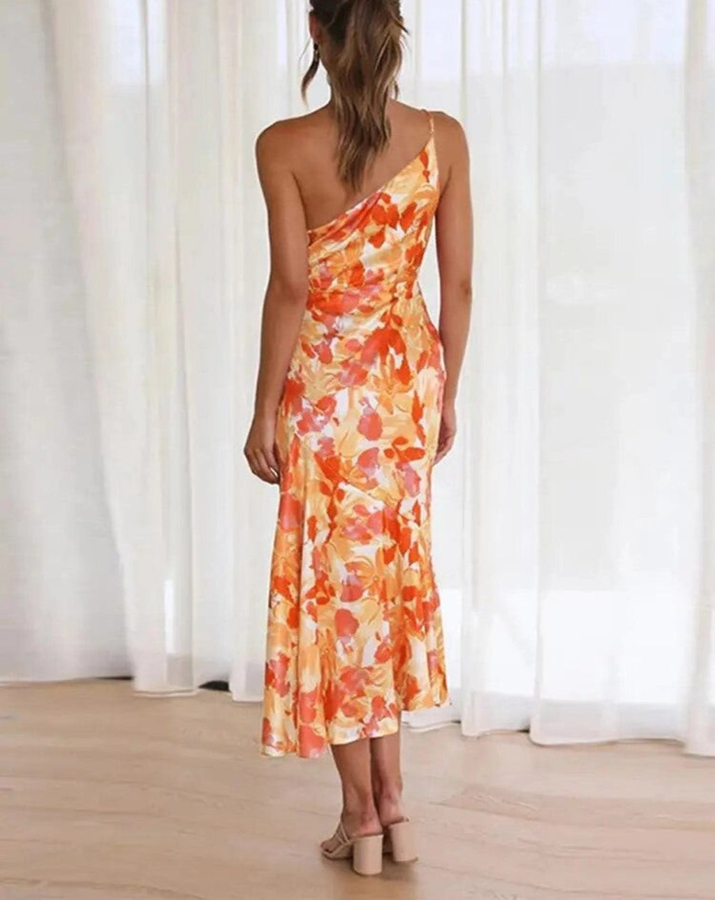 Kathy | Bloemen maxi jurk asymmetrisch één schouder