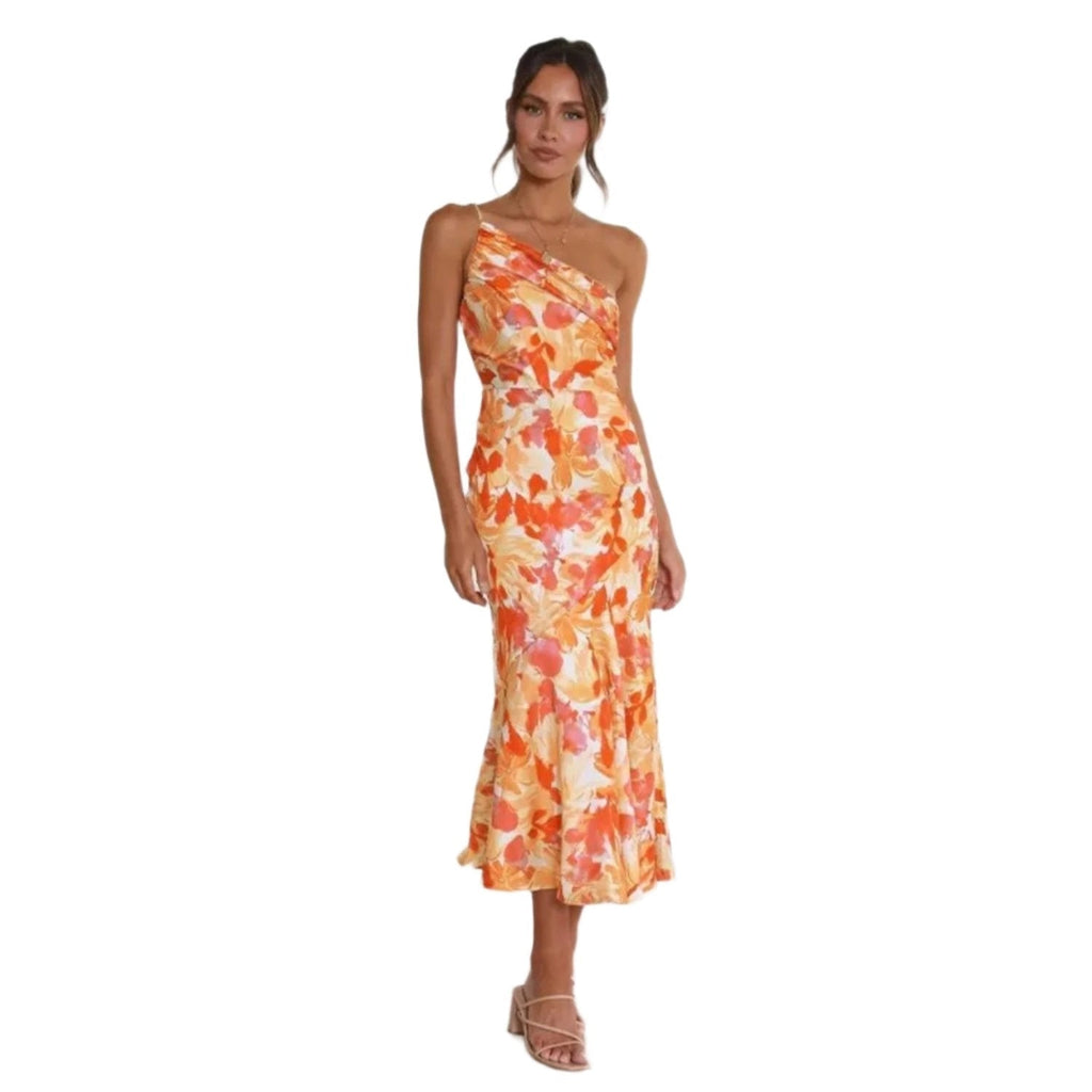Kathy | Bloemen maxi jurk asymmetrisch één schouder