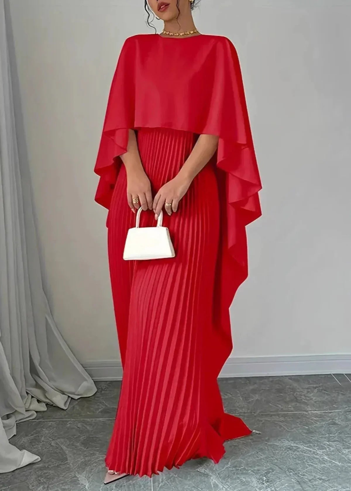Bonnie | Plissé cape maxi jurk elegant bruiloft