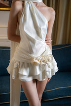 Lucy | Elegant Mini Halter Dress Satijn Feest Look