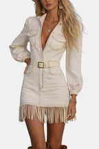 Damaris | Stoer Mini Denim Dress Fringe Western Look