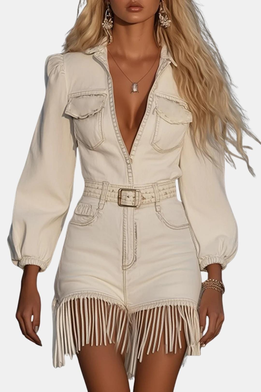 Damaris | Stoer Mini Denim Dress Fringe Western Look