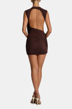Dehlia | Chique Mini-Jurk Met Drapering en Open Rug