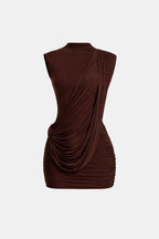 Dehlia | Chique Mini-Jurk Met Drapering en Open Rug