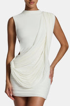 Dehlia | Chique Mini-Jurk Met Drapering en Open Rug