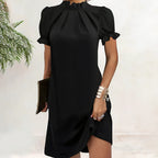 Tilda | zwarte midi jurk pofmouwen bodycon avond