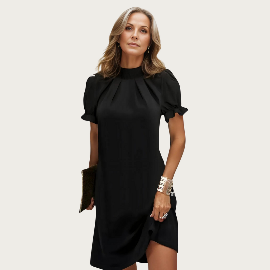 Tilda | zwarte midi jurk pofmouwen bodycon avond