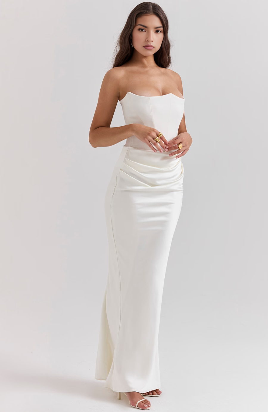 Camellia | Strapless kanten maxi jurk glamour avond
