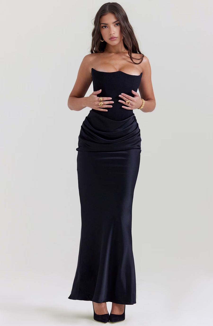 Camellia | Strapless kanten maxi jurk glamour avond