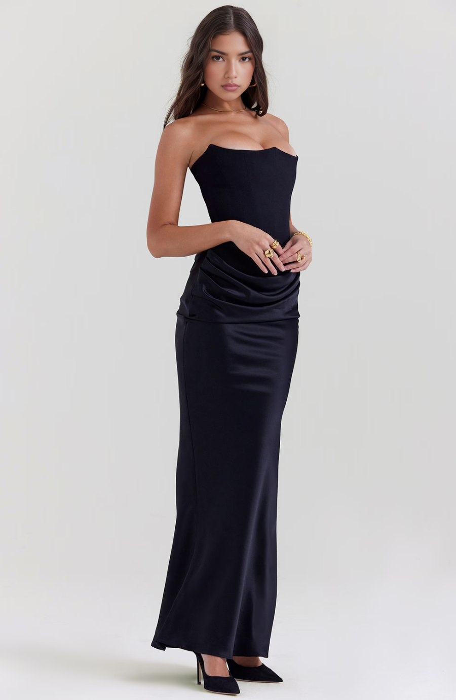 Camellia | Strapless kanten maxi jurk glamour avond