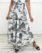 Camille | Klassieke toile maxi jurk geplooid getailleerd