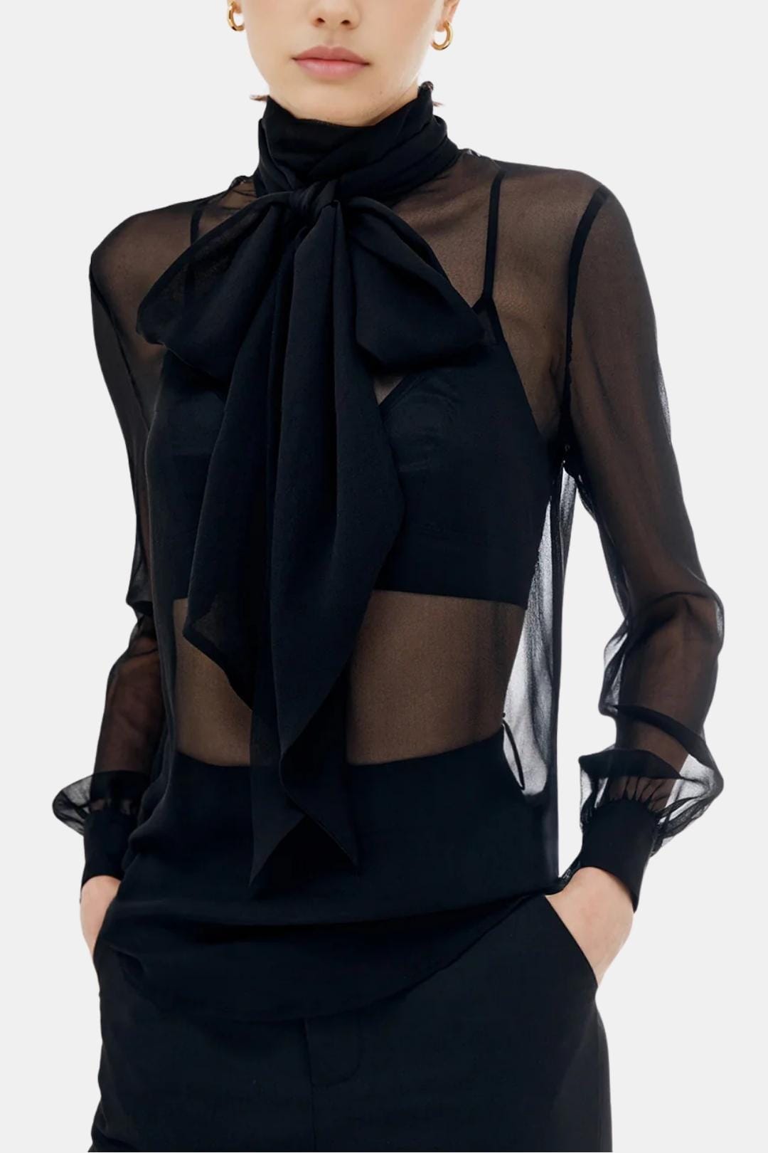 Kalyra | Elegant blouse dames top transparant strik