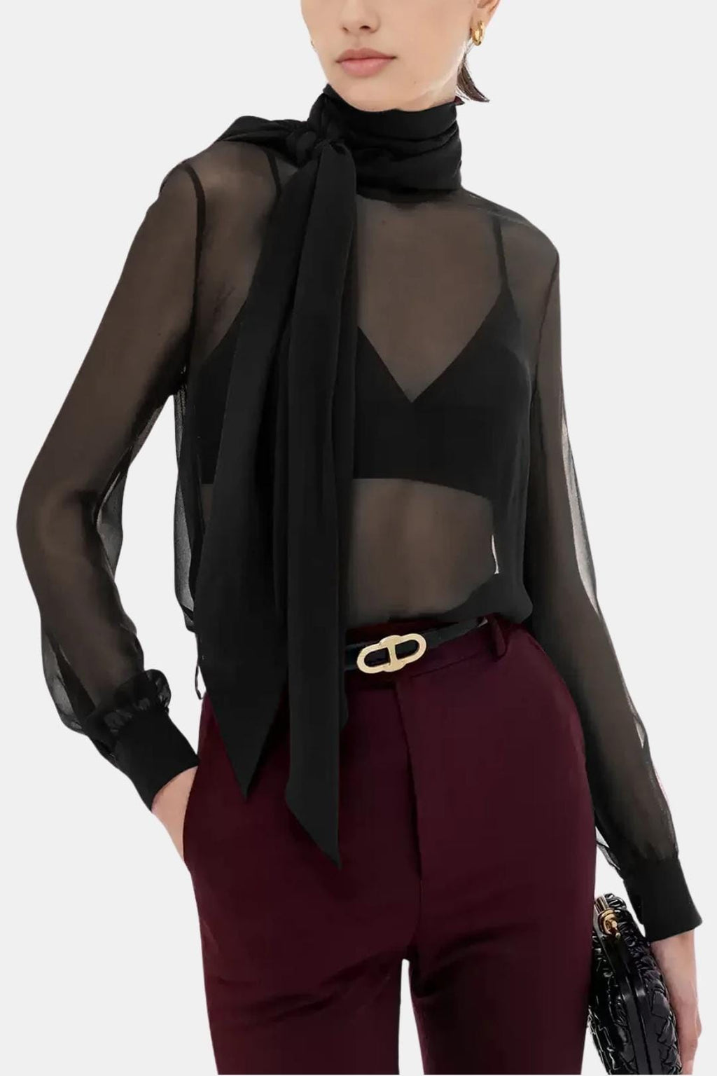 Kalyra | Elegant blouse dames top transparant strik