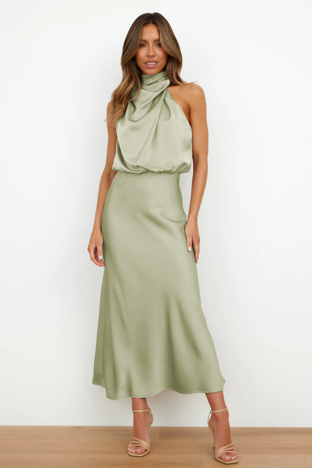 Yara | elegante midi jurk asymmetrische hals veelkleurig