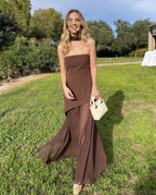 Stella | Strapless asymmetrische maxi jurk mesh elegant