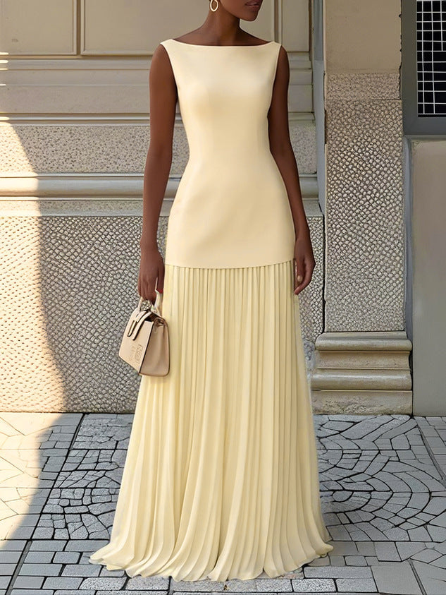Eliza | pleated maxi jurk mouwloos elegant feest