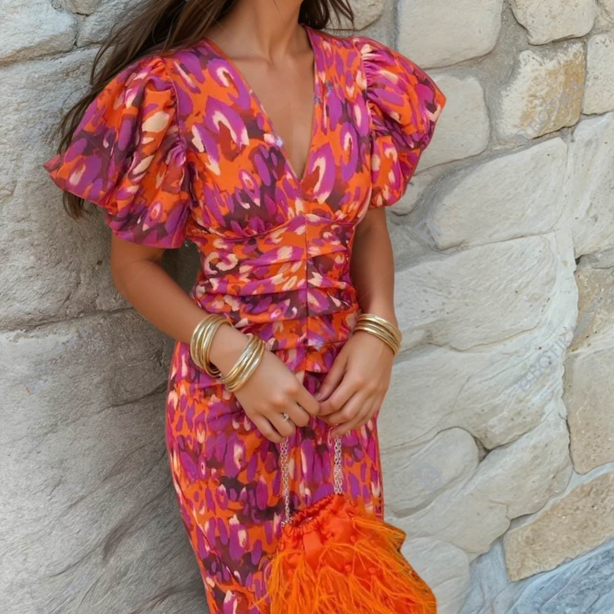 Aria | Kleurrijke print maxi jurk elegant feest bruiloft