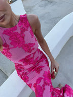 Lily | Elegante bloemen maxi jurk roze vloeiend