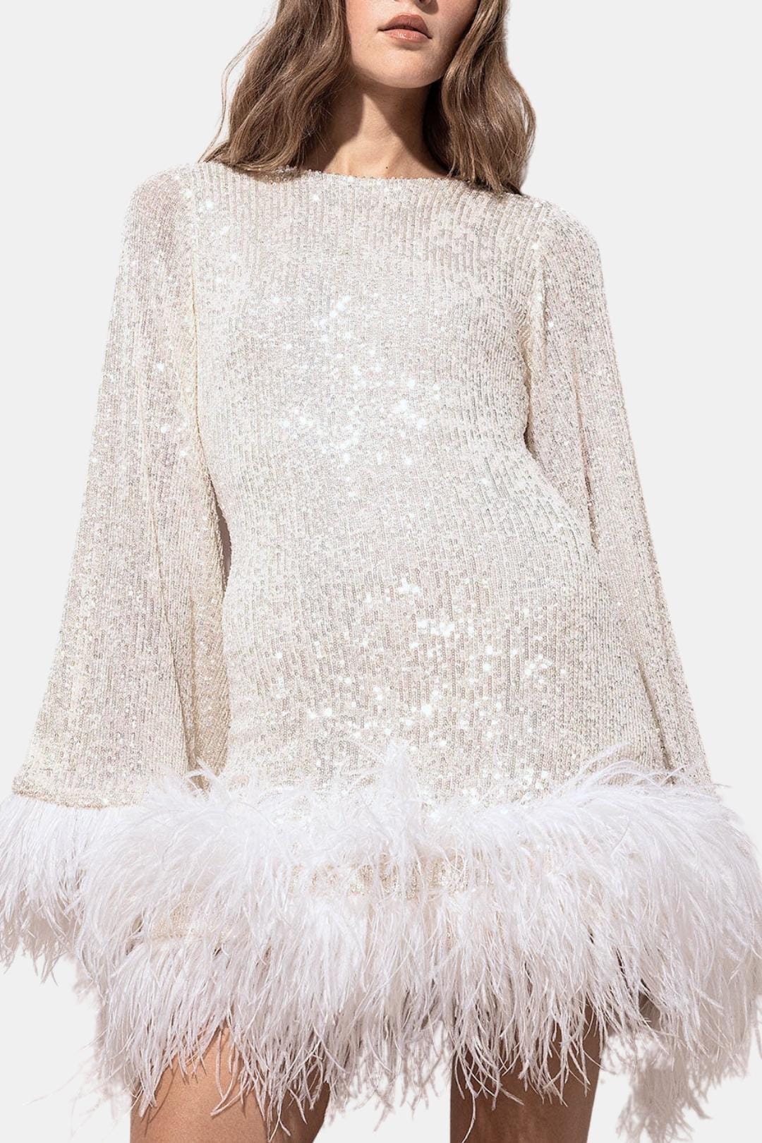 Sasha | Luxe Mini-Feestjurk Met Pailletten en Veren