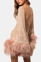 Sasha | Luxe Mini-Feestjurk Met Pailletten en Veren