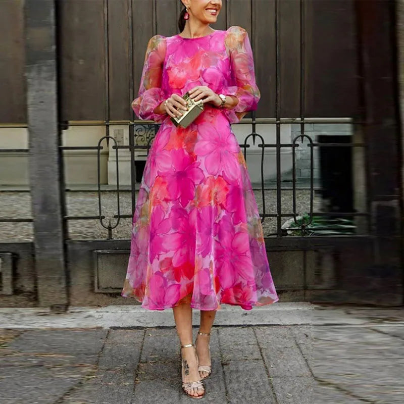 Taren | Formele bloemen midi jurk elegant bruiloft