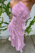 Estelle | Halter maxi jurk geplooid elegant bruiloft