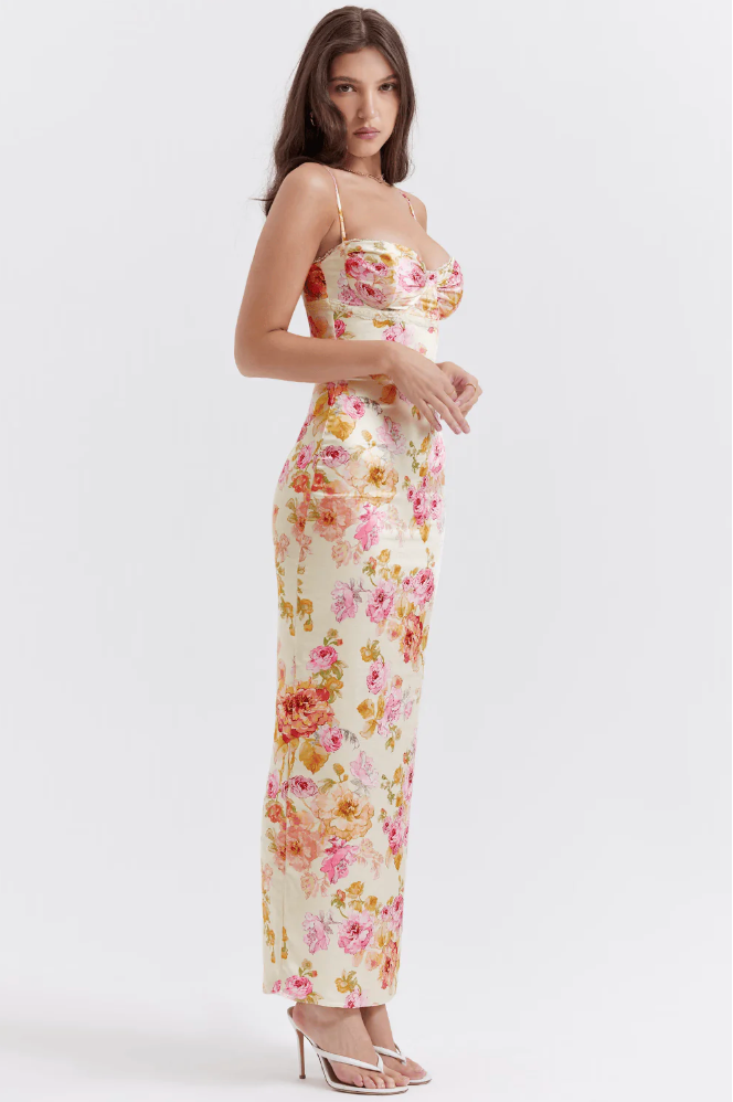 Katherine | Bloemen maxi jurk spaghetti bandjes elegant