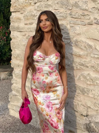 Katherine | Bloemen maxi jurk spaghetti bandjes elegant