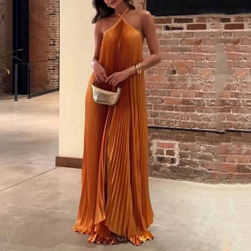 Carmen | Geplooid halter maxi jurk avond elegant