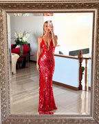 Holly | Pailletten maxi jurk open rug glamour avond