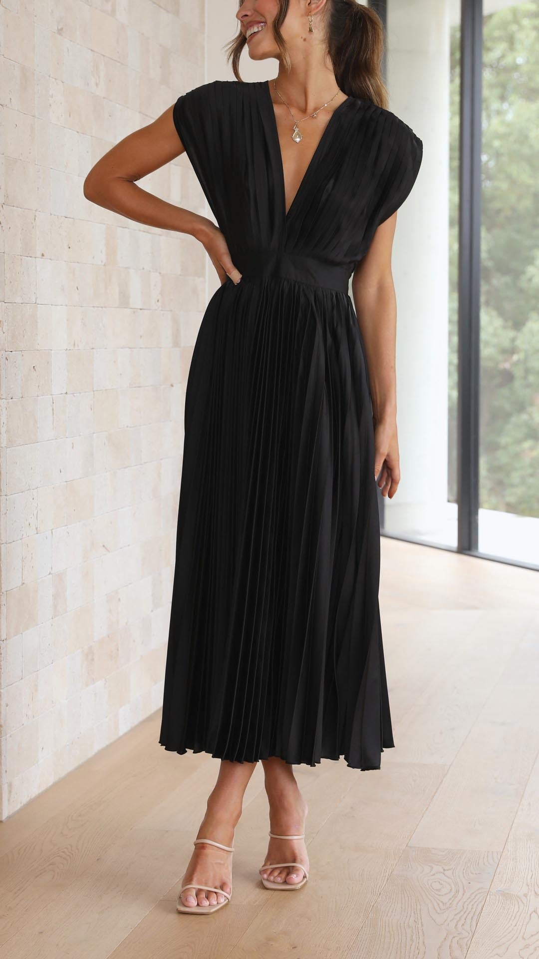 Maria | Elegante geplooid maxi jurk vloeiend chic