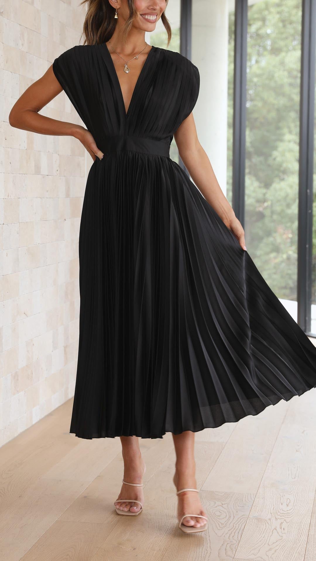 Maria | Elegante geplooid maxi jurk vloeiend chic