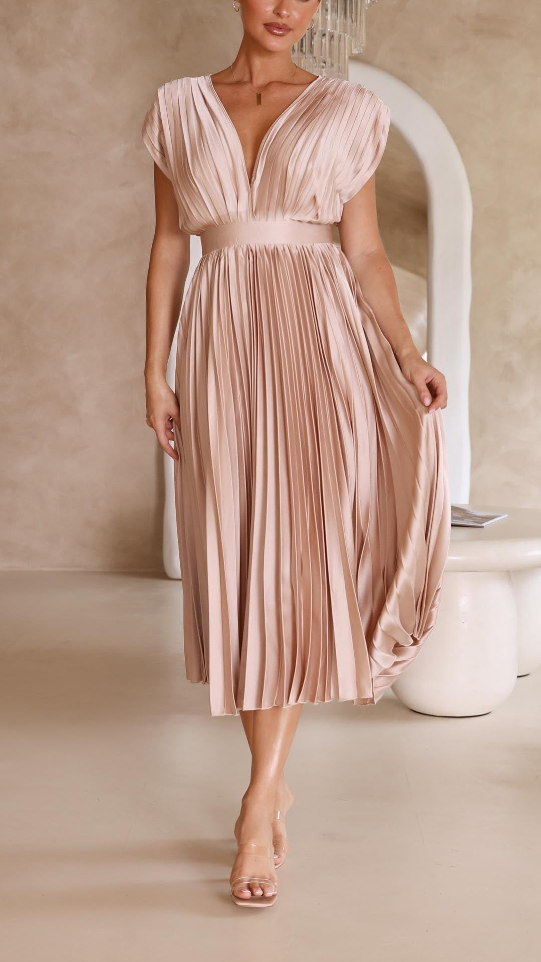 Maria | Elegante geplooid maxi jurk vloeiend chic