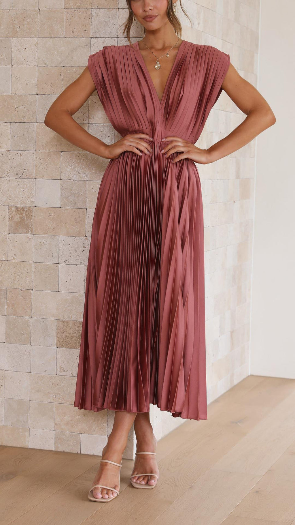 Maria | Elegante geplooid maxi jurk vloeiend chic