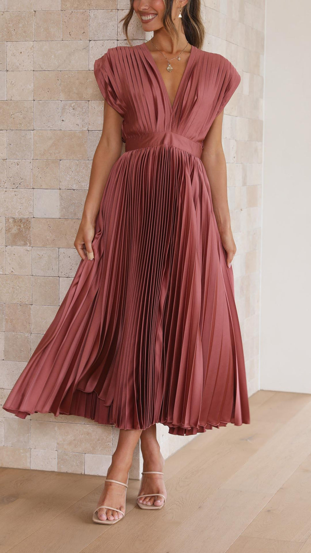Maria | Elegante geplooid maxi jurk vloeiend chic