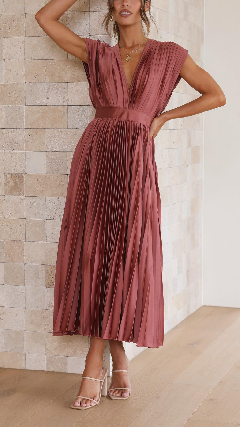 Maria | Elegante geplooid maxi jurk vloeiend chic