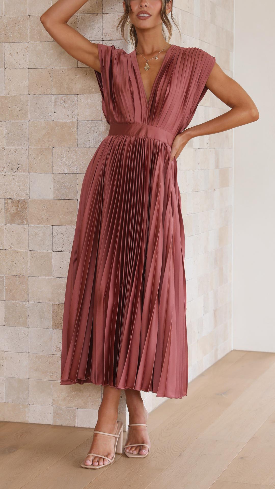 Maria | Elegante geplooid maxi jurk vloeiend chic