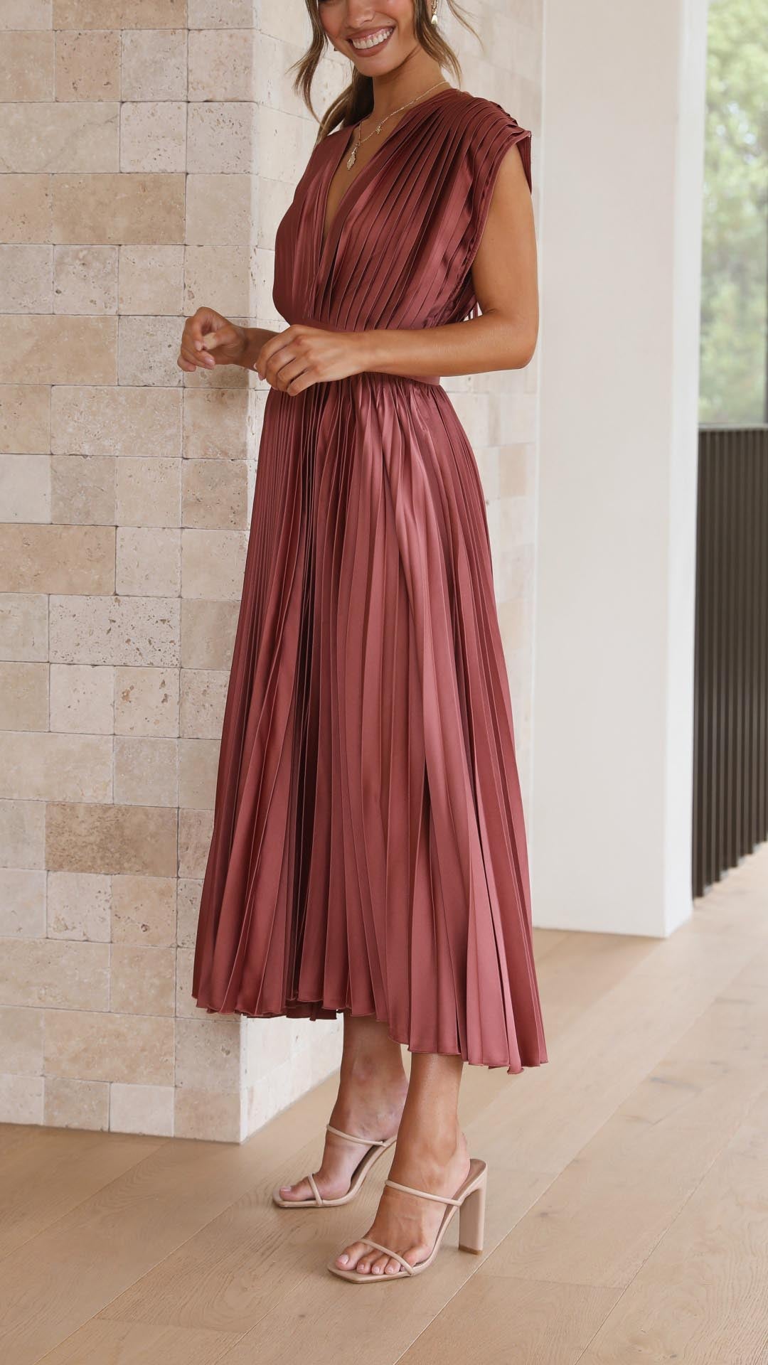 Maria | Elegante geplooid maxi jurk vloeiend chic