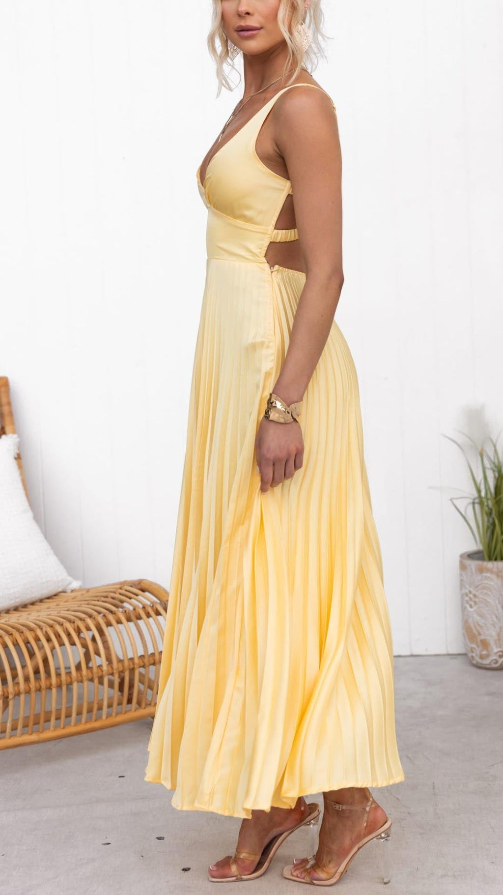 Eileen | pleated maxi jurk v-hals getailleerd elegant