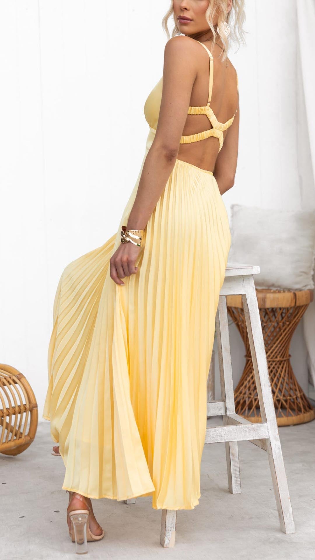 Eileen | pleated maxi jurk v-hals getailleerd elegant