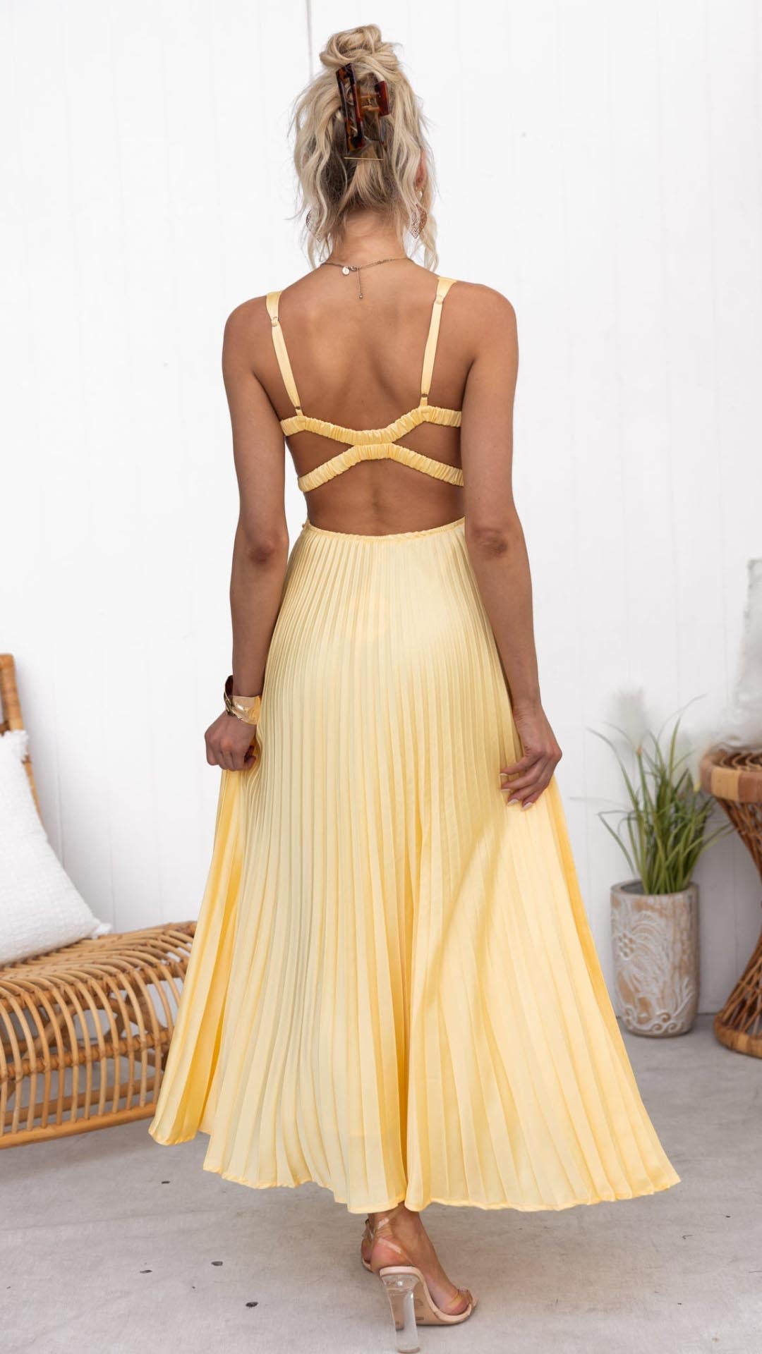 Rosalind | Geplooid maxi jurk v-hals elegant avond