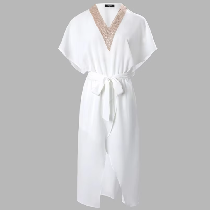 Livia | witte midi jurk v-hals minimalistisch elegant