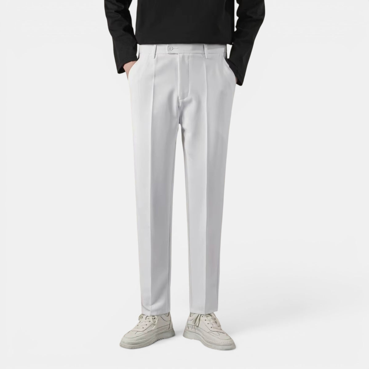 Men’s Solid Casual Straight-Leg Trousers