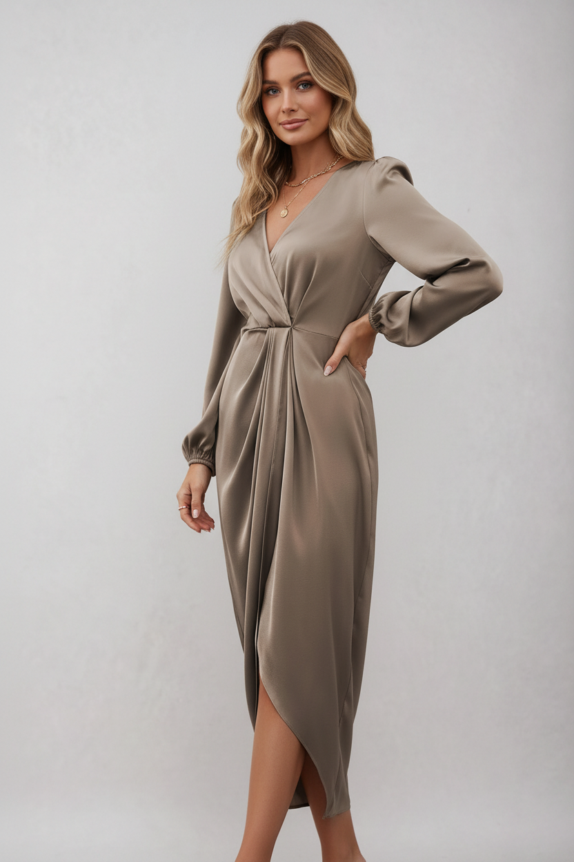 Fiona | wikkel midi jurk v-hals getailleerd casual