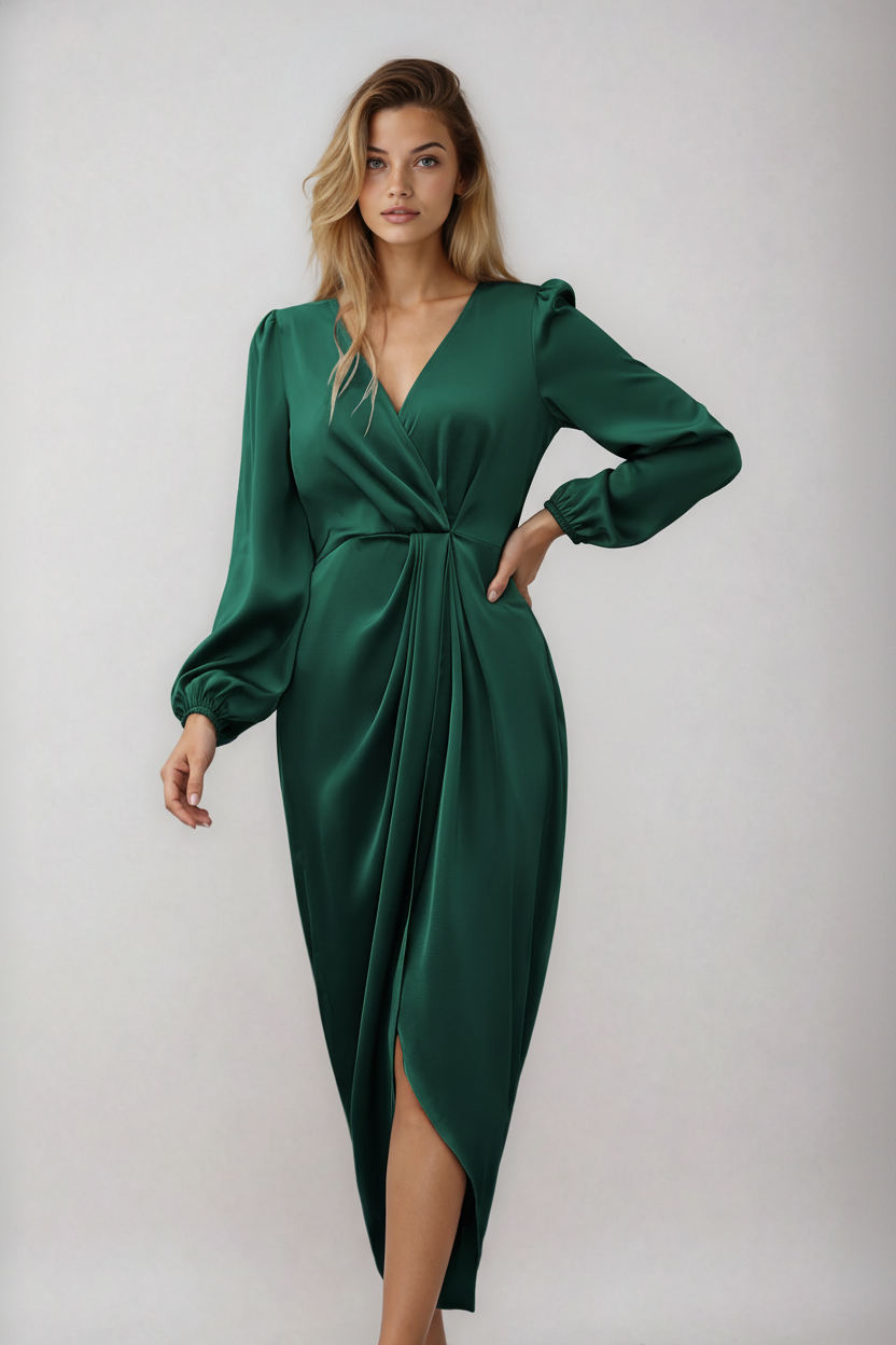 Fiona | wikkel midi jurk v-hals getailleerd casual